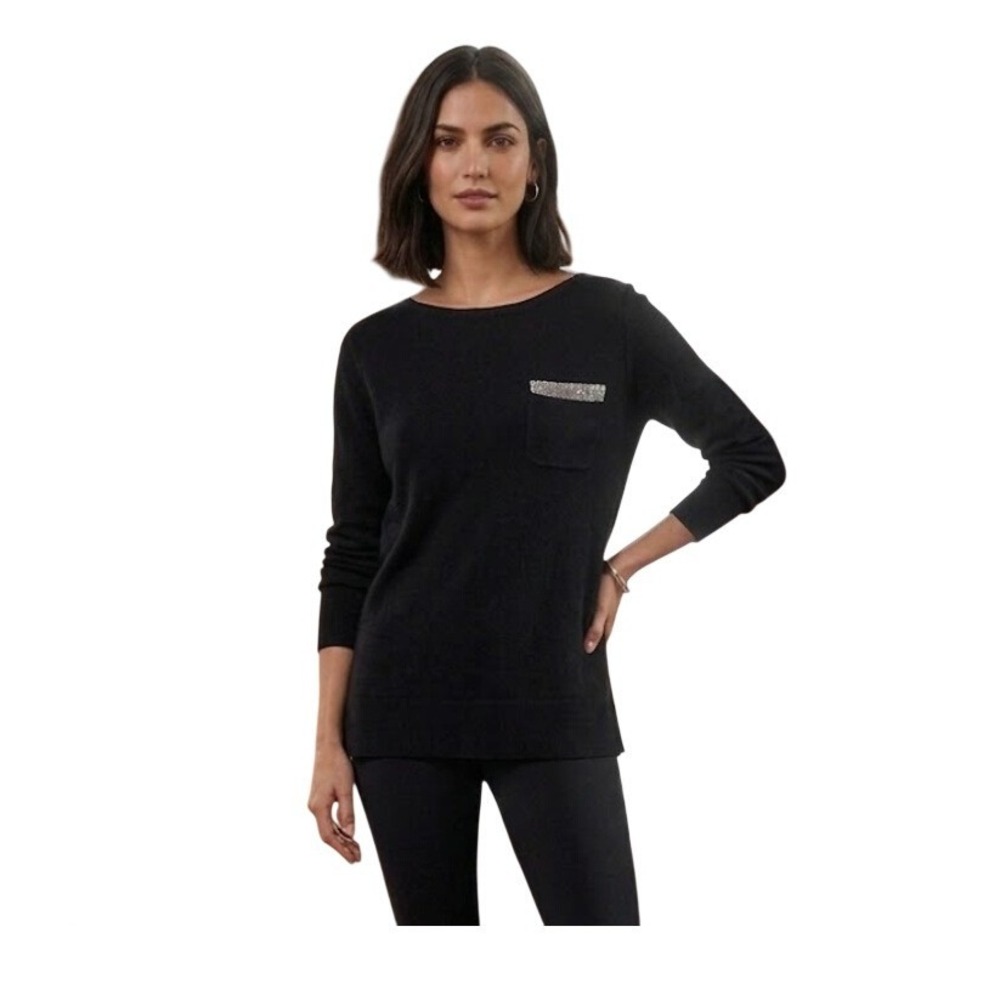 Acqua Buenos Aires Cashmere Sweater Black Silk Silver Sequins Tunic‎ M
